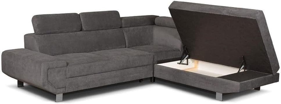 Grey L-Shaped Sofa Bed with Storage – Pull-Out Sleeper, Modern 4 Seater Couch