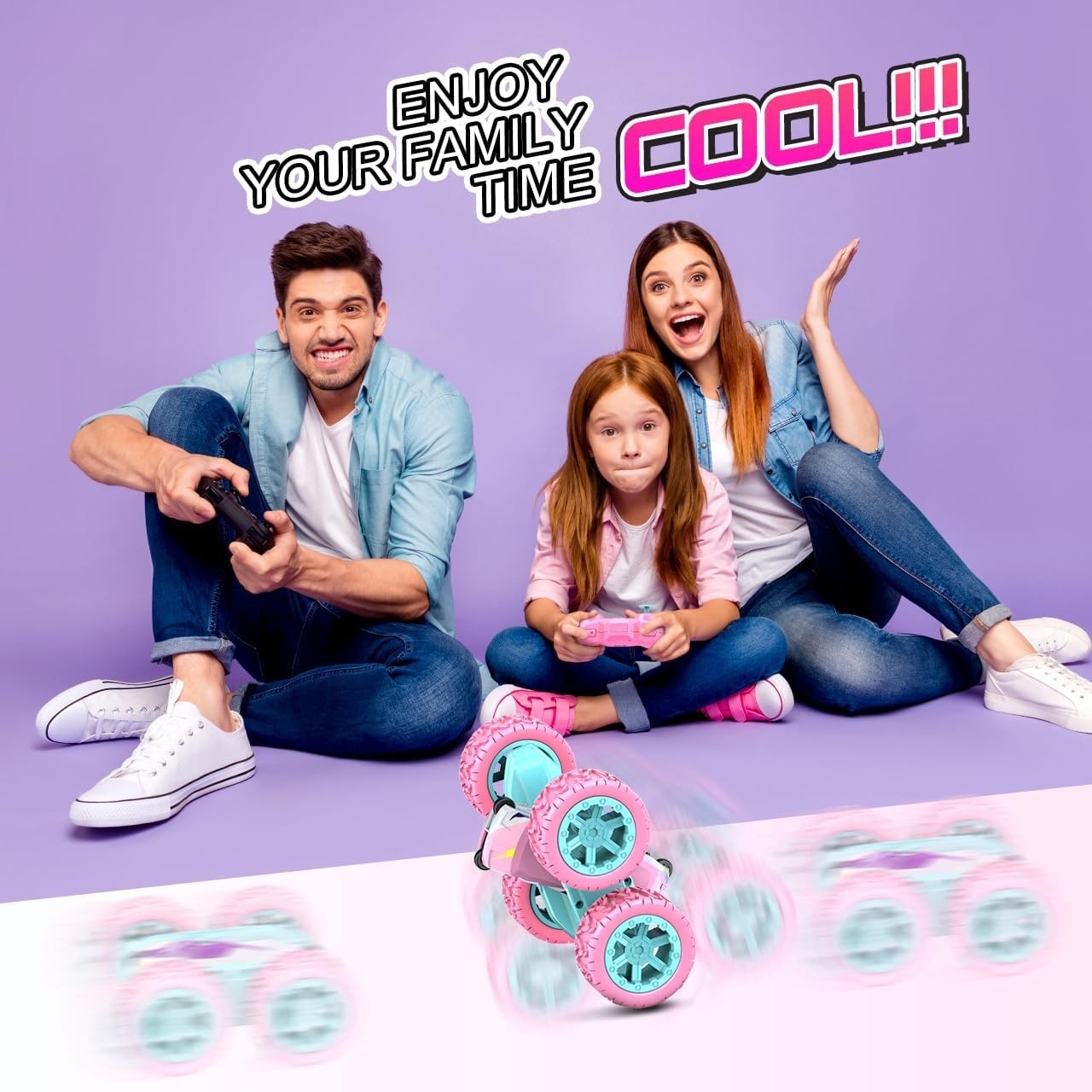 Pink 4WD RC Stunt Car for Girls 3–8+, 360° Flip Remote Control Car