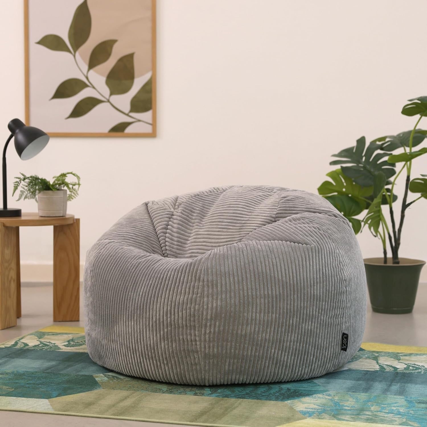 2x Grey Cord Bean Bag Chairs | Large Lounge Seating for Adults & Teens