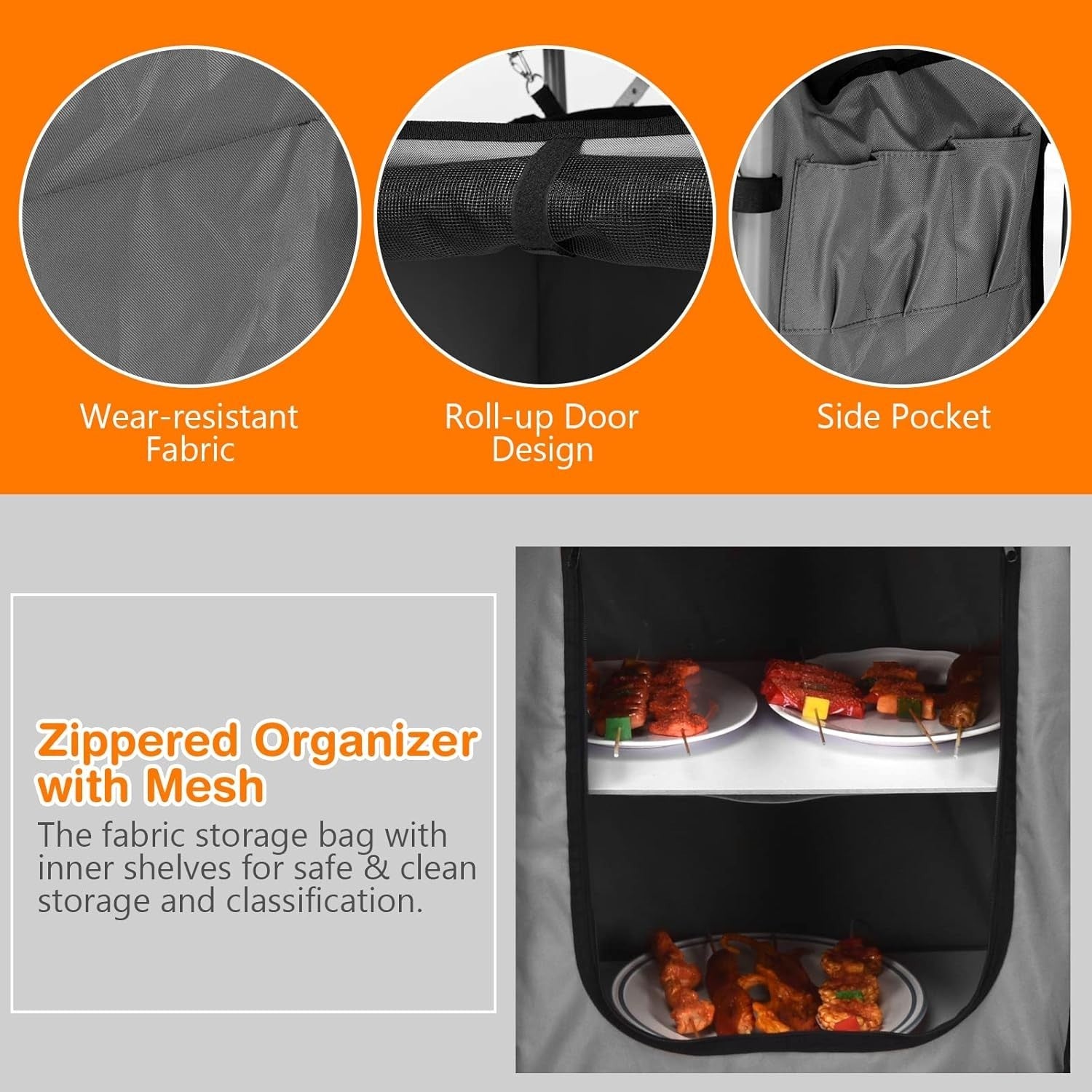 Folding Camping Kitchen Table BBQ Workstation with Windshield & Storage