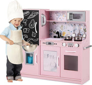 Wooden Kids Play Kitchen Pink Ice Maker Cooker Toy Set w Accessories