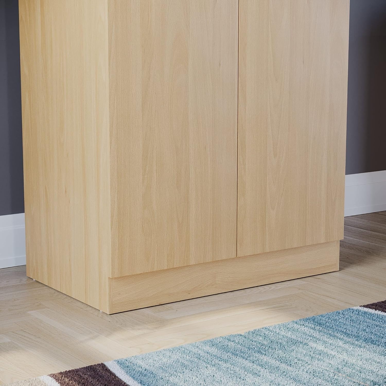 2 Door Pine Wardrobe with Shelf & Hanging Rail, Tall Bedroom Storage