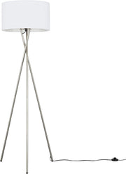 Chrome Tripod Floor Lamp White Drum Shade Modern Standing Light E27