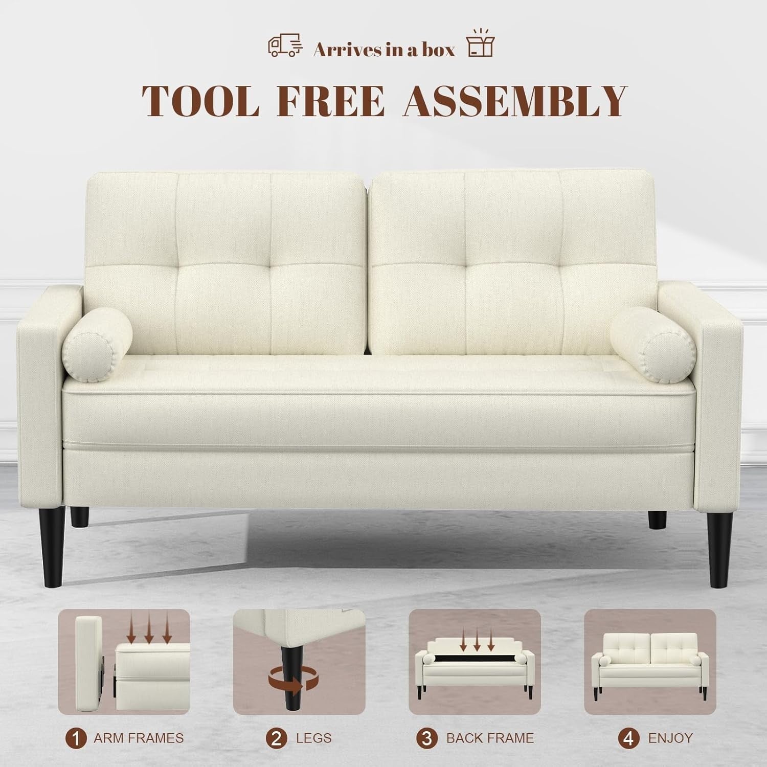 2 Seater Sofa Bed Beige | Comfy Small Couch for Lounge, Flat, Bedroom