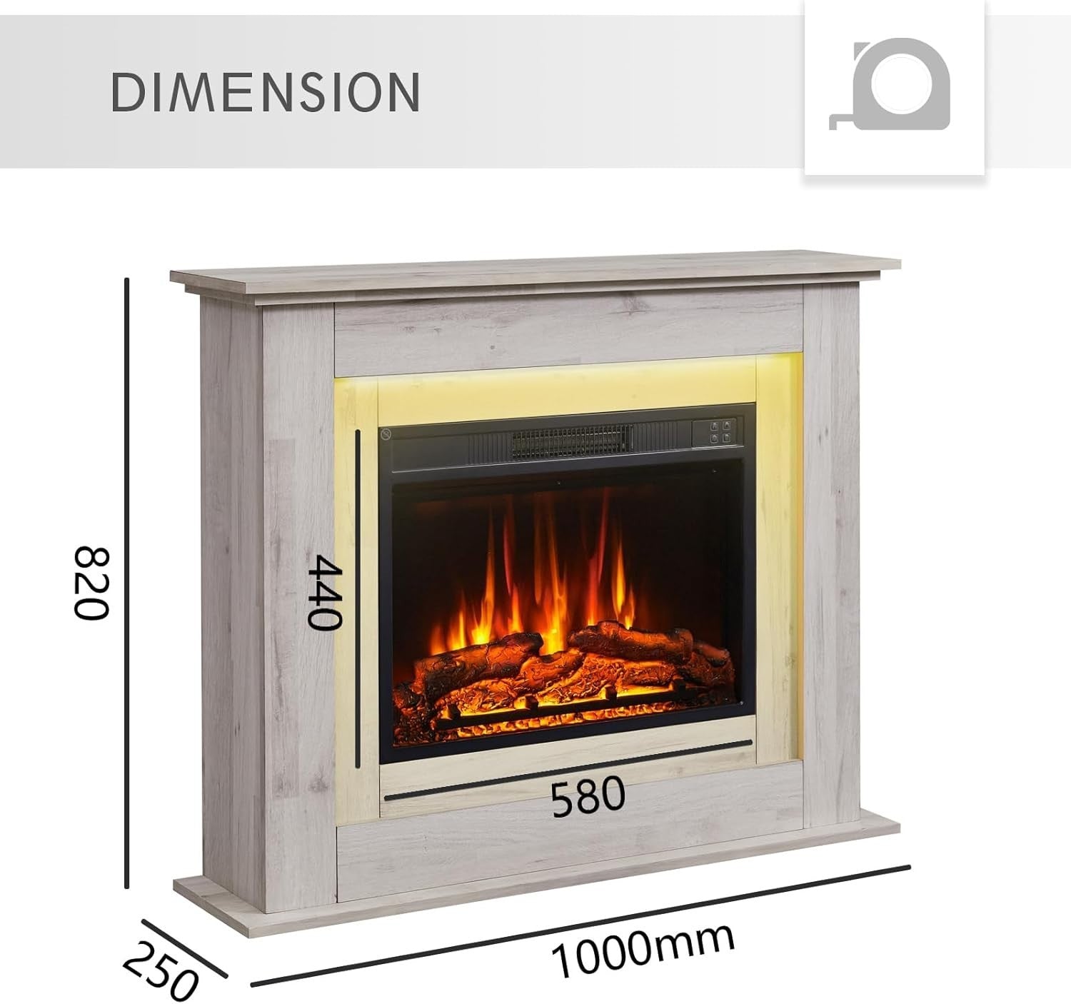 50" Electric Fireplace Heater 2000W Freestanding Realistic Flame LED