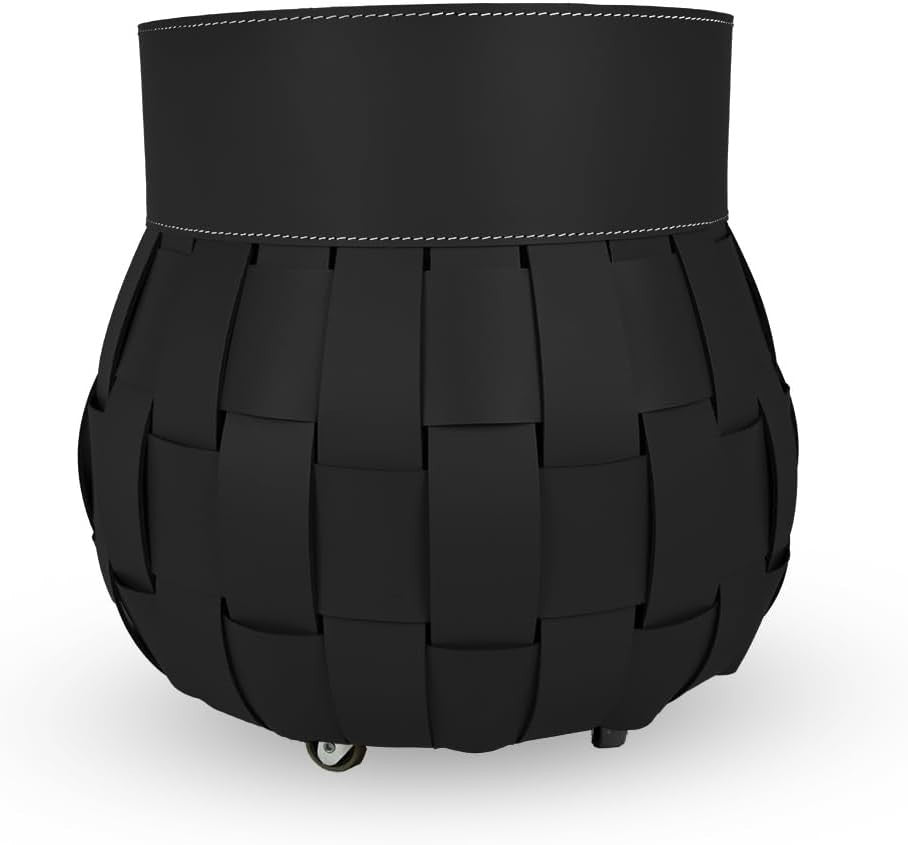 Black Leather Firewood Basket with Wheels – Indoor Log Holder, 45x45x48 cm