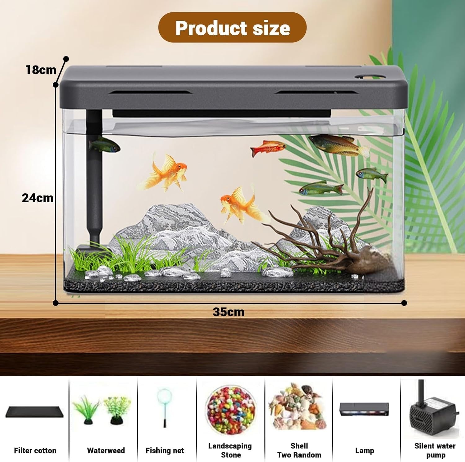 12L Acrylic Fish Tank with LED Light Filter Oxygen Pump Mini Aquarium