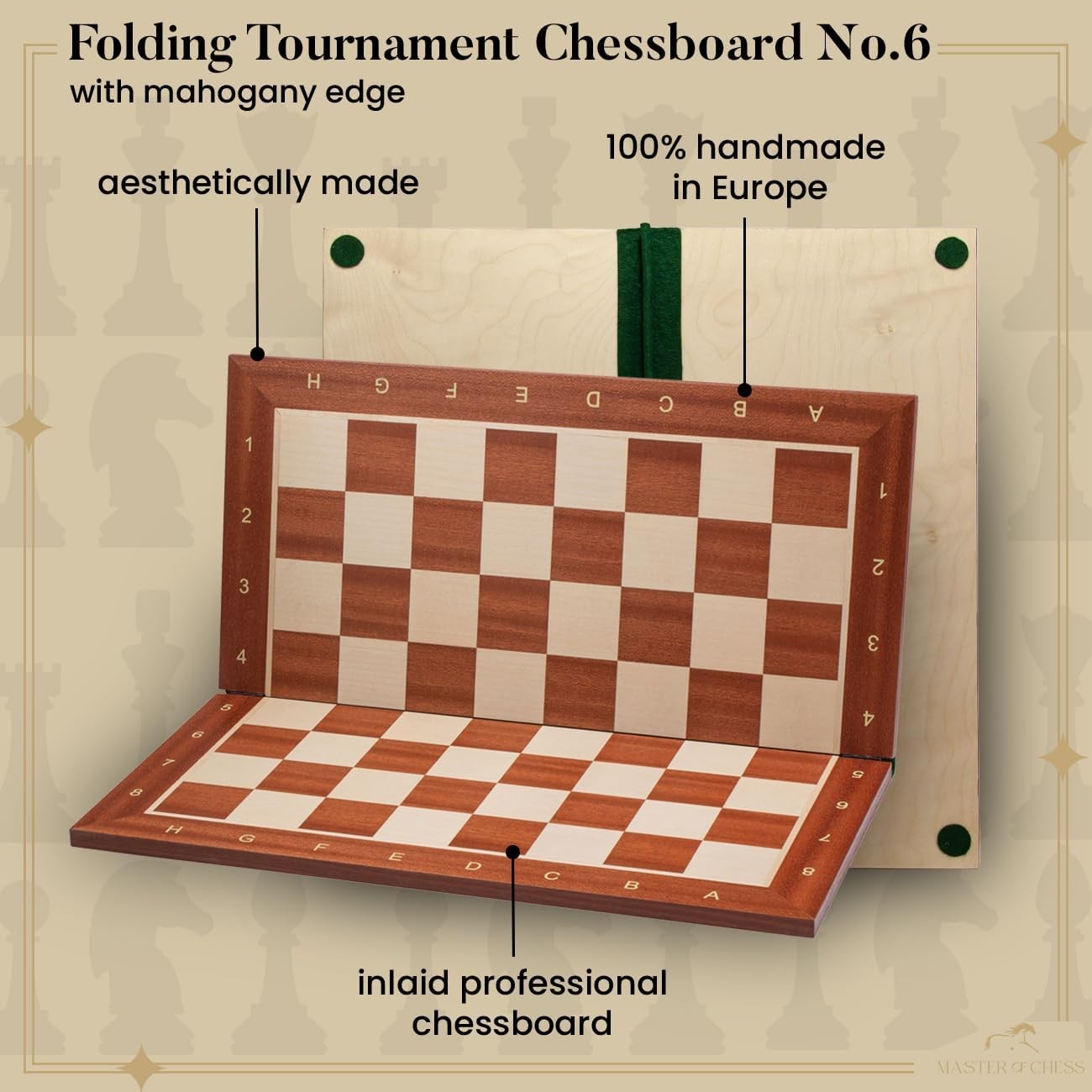 54cm Luxury Folding Wooden Chess Board – Handmade Mahogany Inlaid Board
