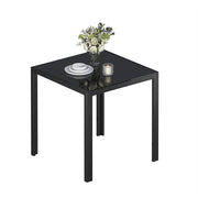 75cm Square Glass Dining Table Black Tempered Metal Frame Kitchen Table