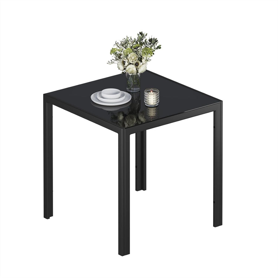75cm Square Glass Dining Table Black Tempered Metal Frame Kitchen Table