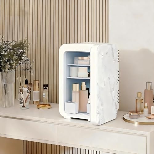 Portable Mini Fridge Cooler Warmer 10L Compact White Marble AC/DC Use