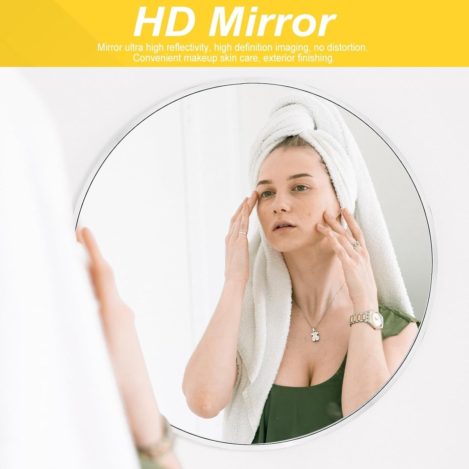 Silver Round Wall Mirror 76x76 cm Metal Frame for Bathroom & Living Room