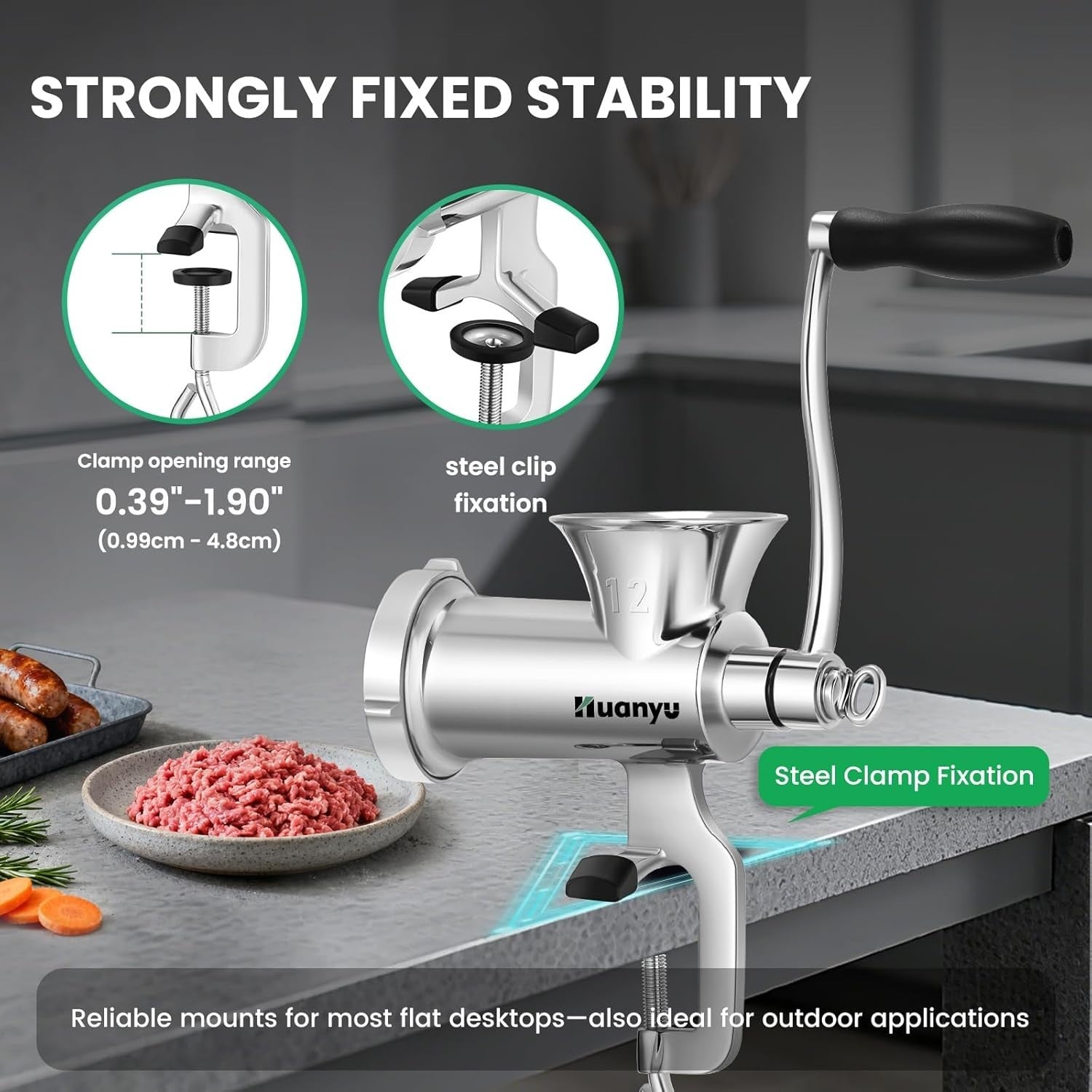 Size 12 Stainless Steel Manual Meat Grinder Sausage Maker Heavy Duty