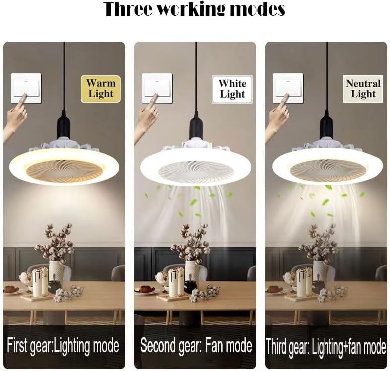 LED Ceiling Fan Light, 3 Speeds, 3 Color Modes, White