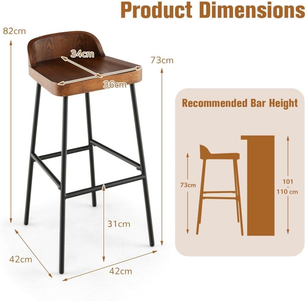 Walnut Bar Stools Set of 2 – Wooden Counter Chairs with Footrest