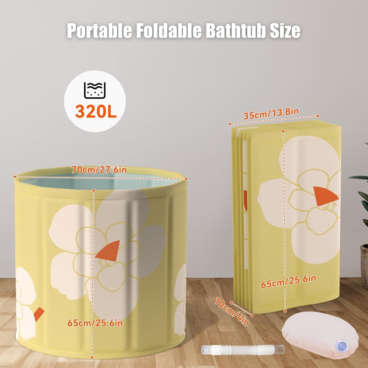 Portable Foldable Adult Bathtub 70x65cm | Ice & Hot Recovery Tub – Yellow