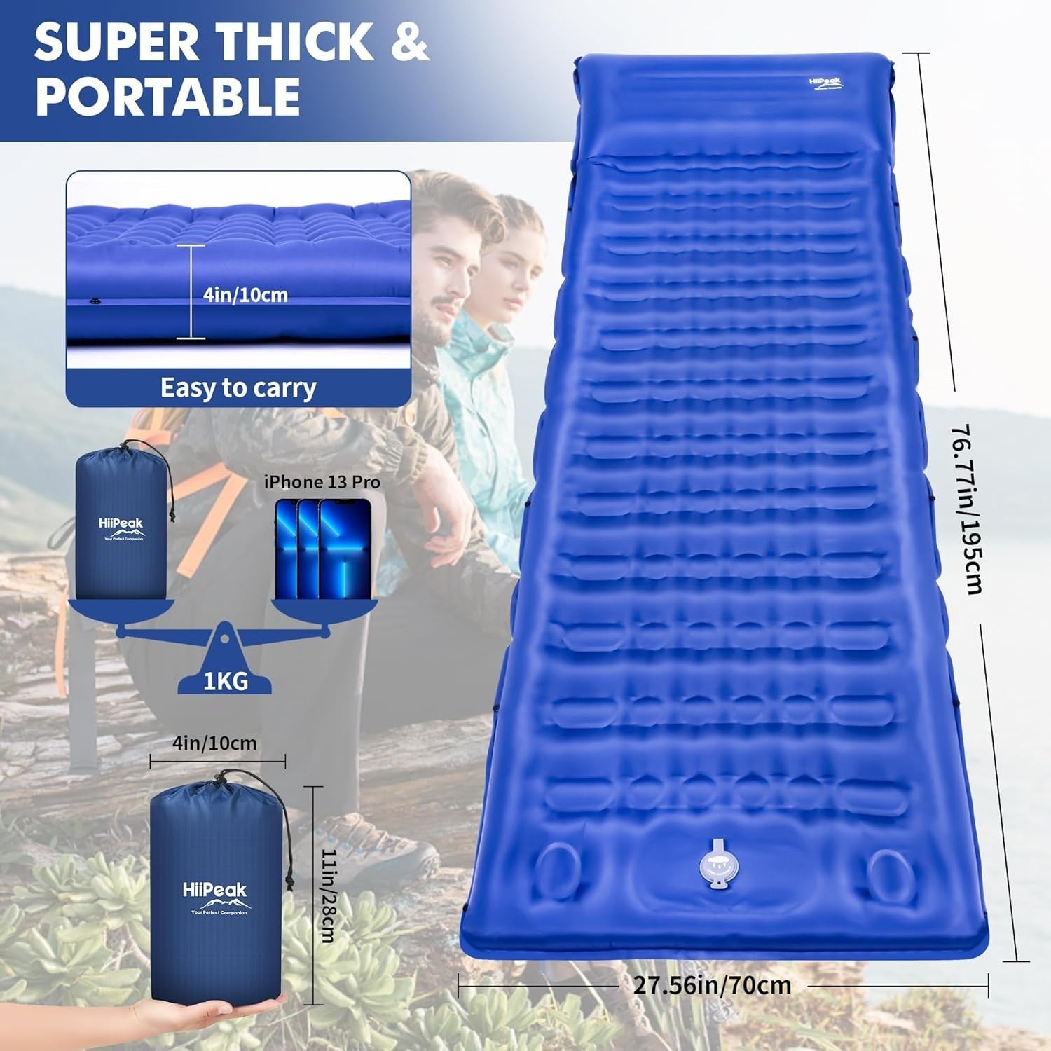 Inflatable Camping Sleeping Mat 203x68x10cm Ultralight with Pillow