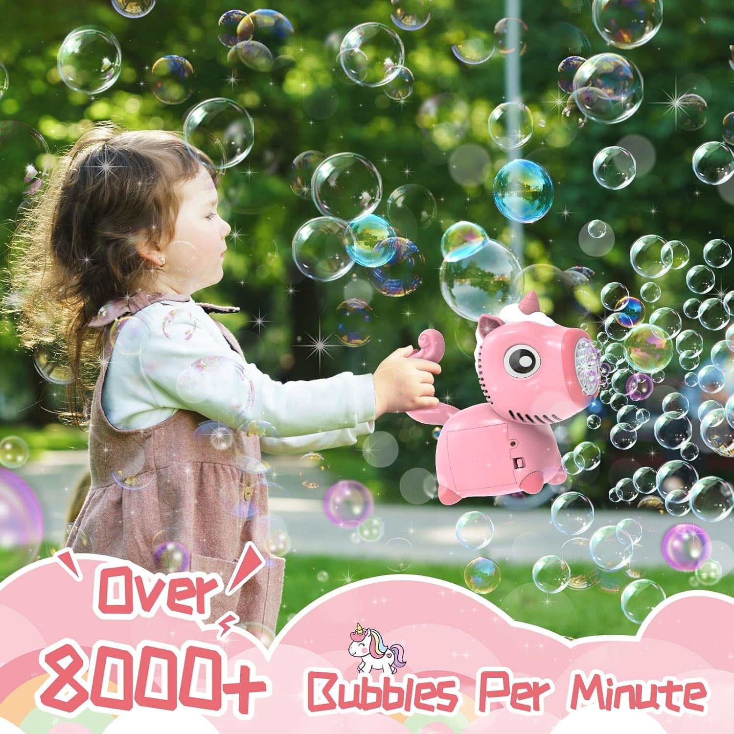 Unicorn Bubble Machine with Lights 10000 Bubbles Pink