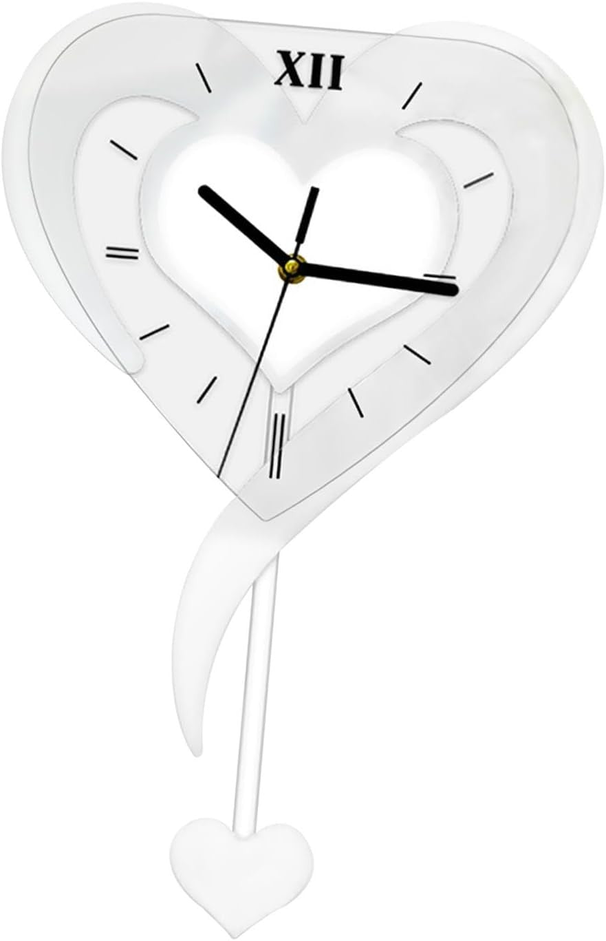 Silver Heart Wall Clock Modern Silent Acrylic Hanging Decor for Bedroom Office