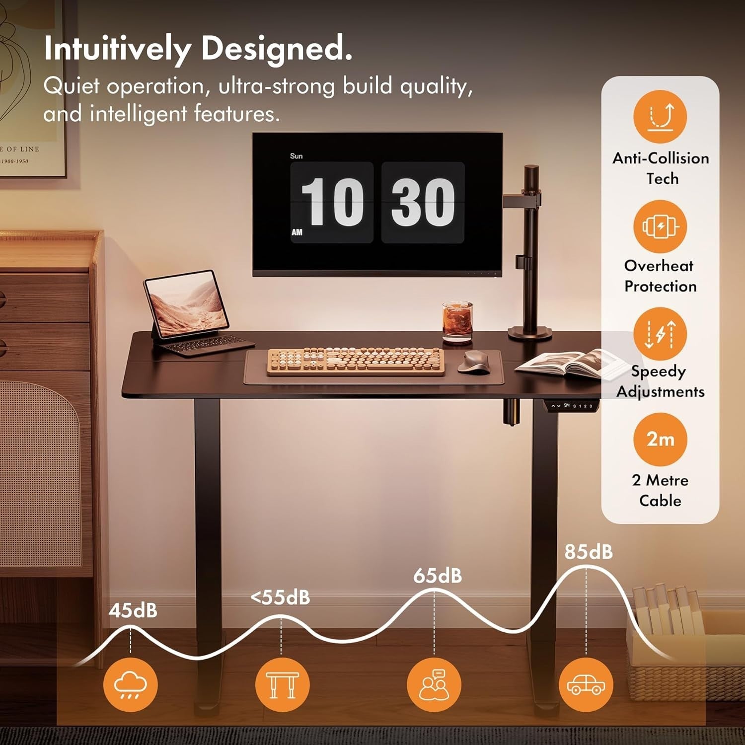 Electric 120x60cm Standing Desk w/USB-C Charging & Memory Presets, Black