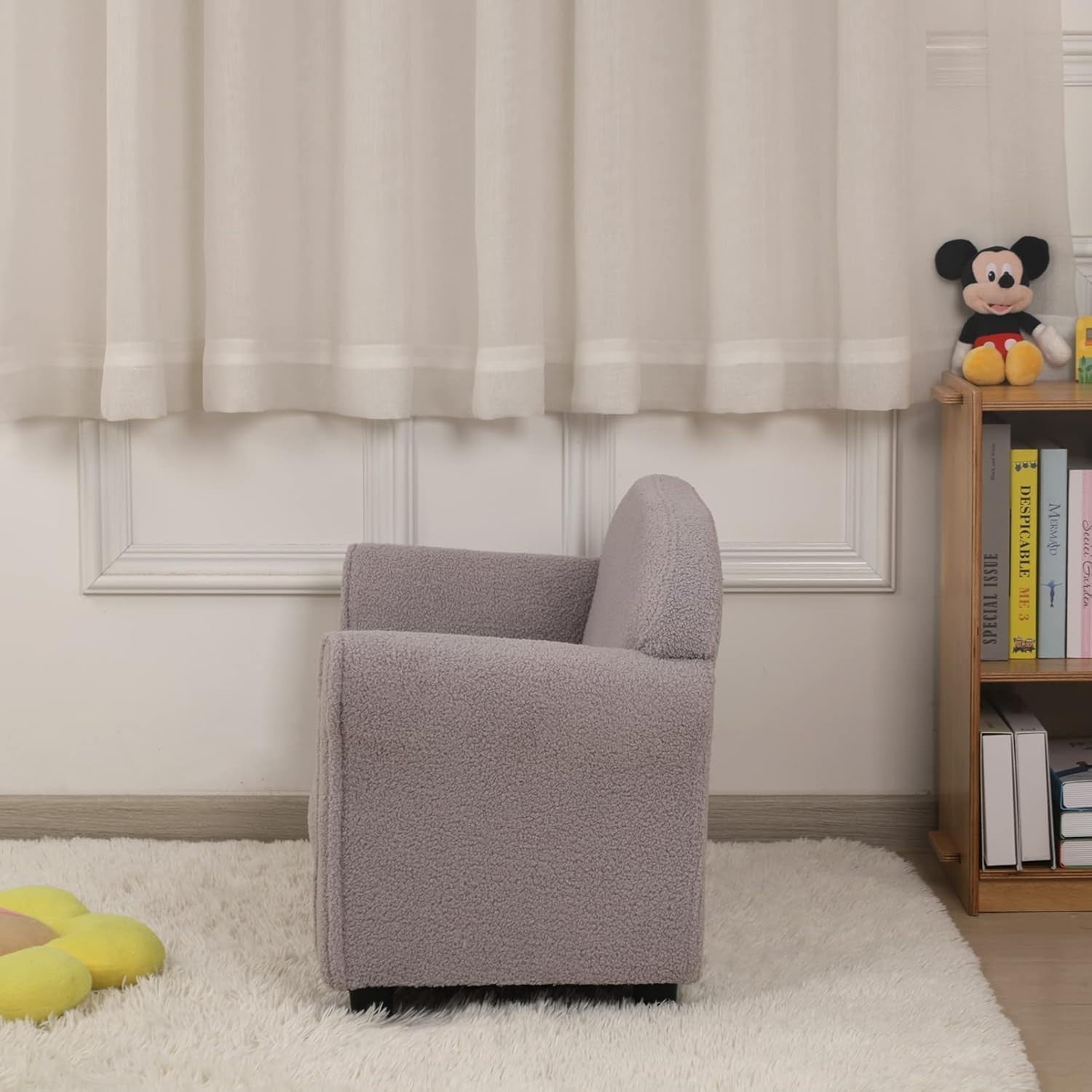 Children Grey Sofa Couch with Armrests – Double Seater Toddler Couch Chair