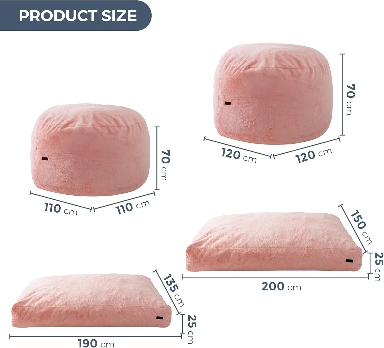 Foam Bean Bag Chair Bed Double Pink Sofa Lounger Foldable Guest Seat
