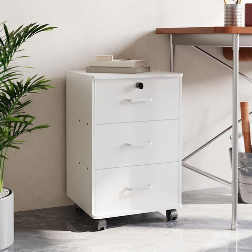 Mobile 3 Drawer File Cabinet Lockable Under Desk A4 Letter White