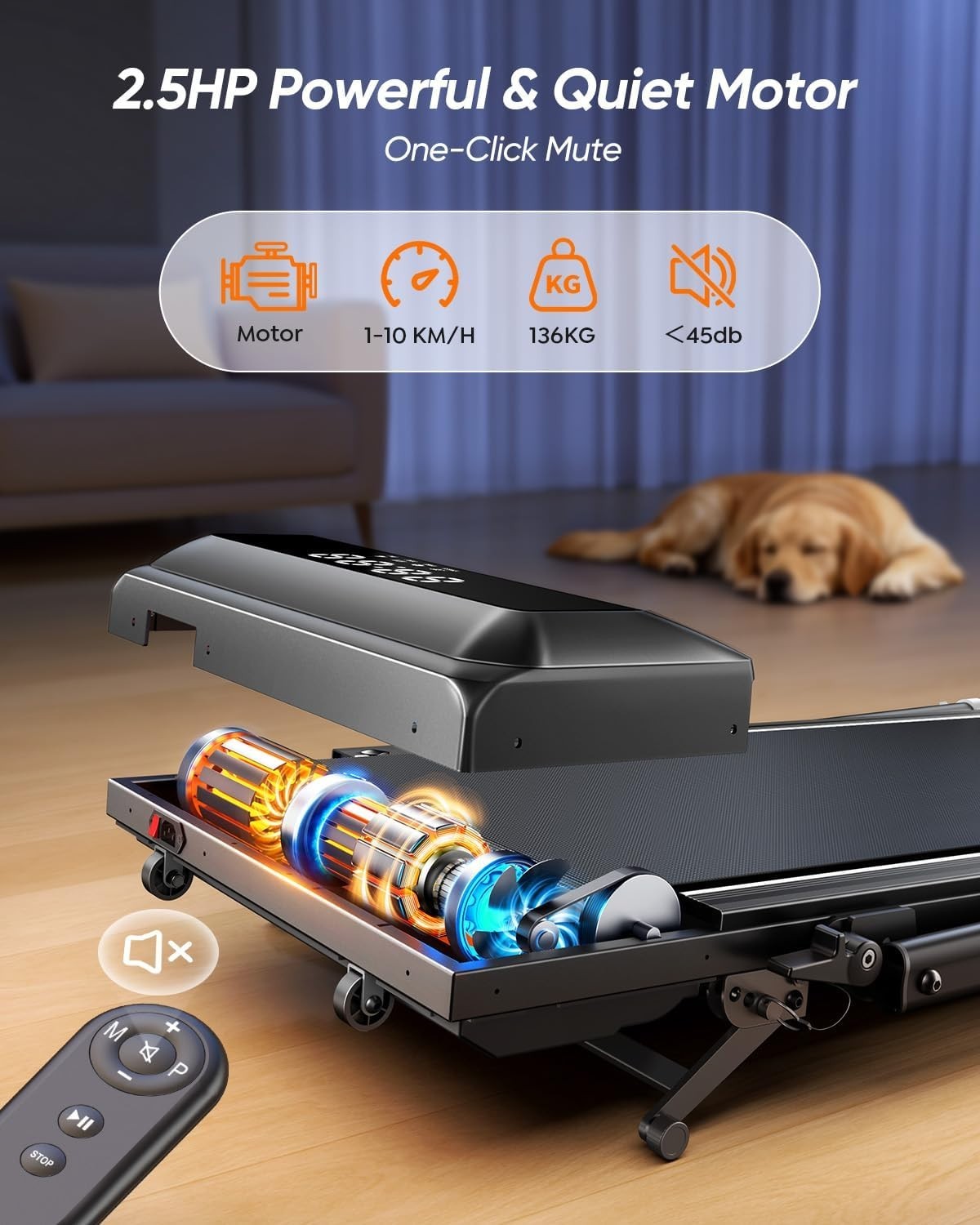 Under Desk Treadmill 2.5HP Home Walking Running Pad 9% Incline LED Display.