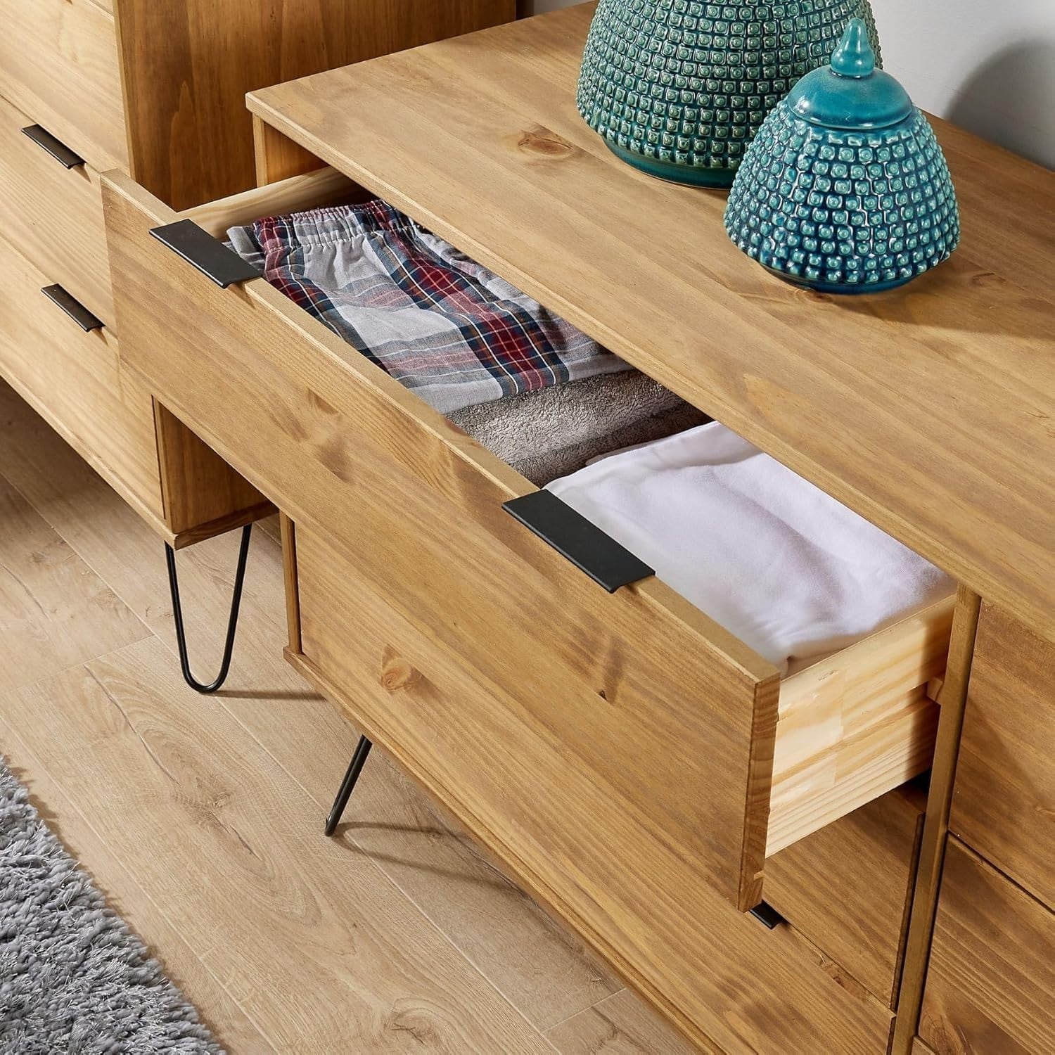 Industrial 6 Drawer Chest Pine Wood Storage Sideboard Cabinet Unit