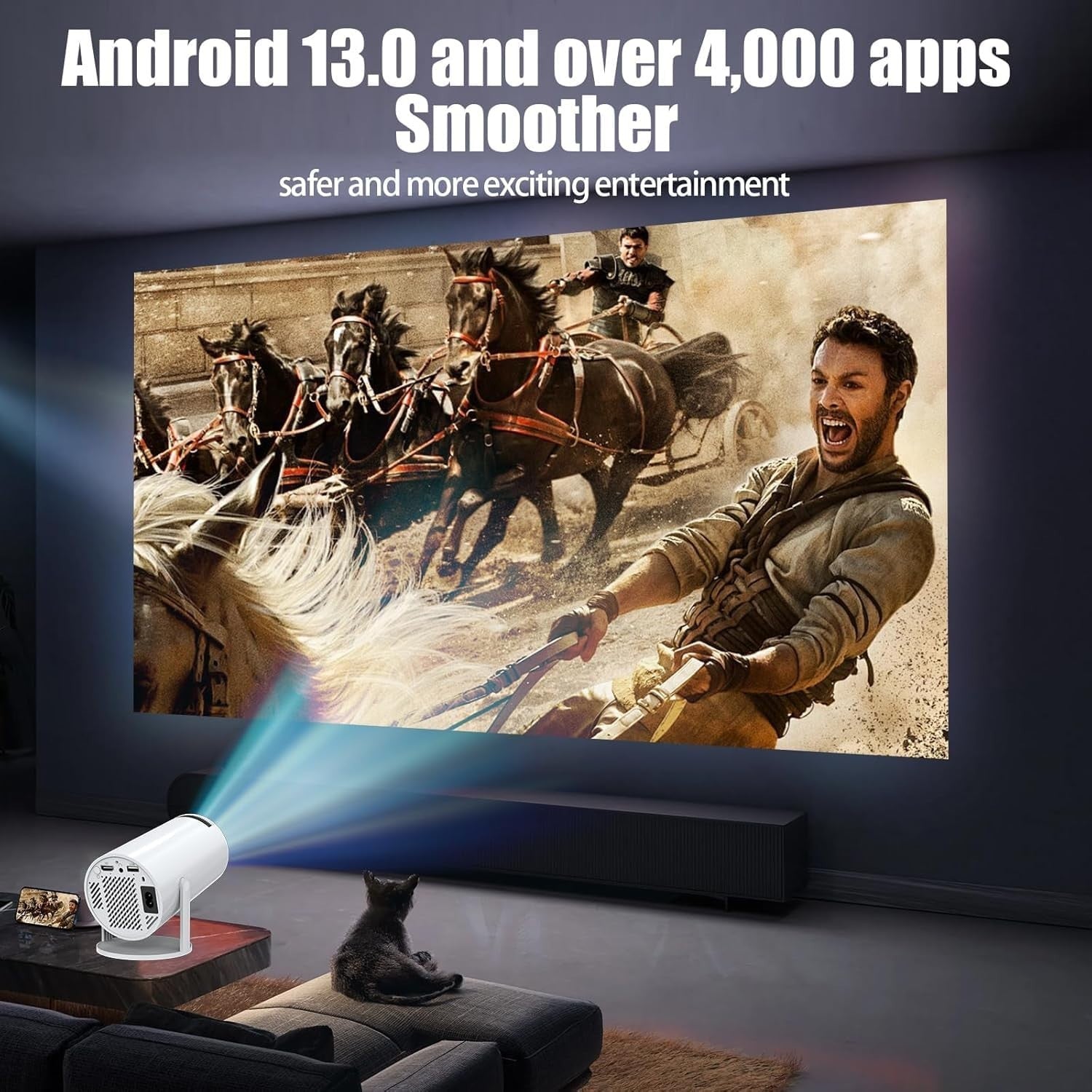 Smart Android 13 Mini Projector 4K Support WiFi 6 Bluetooth 1080P