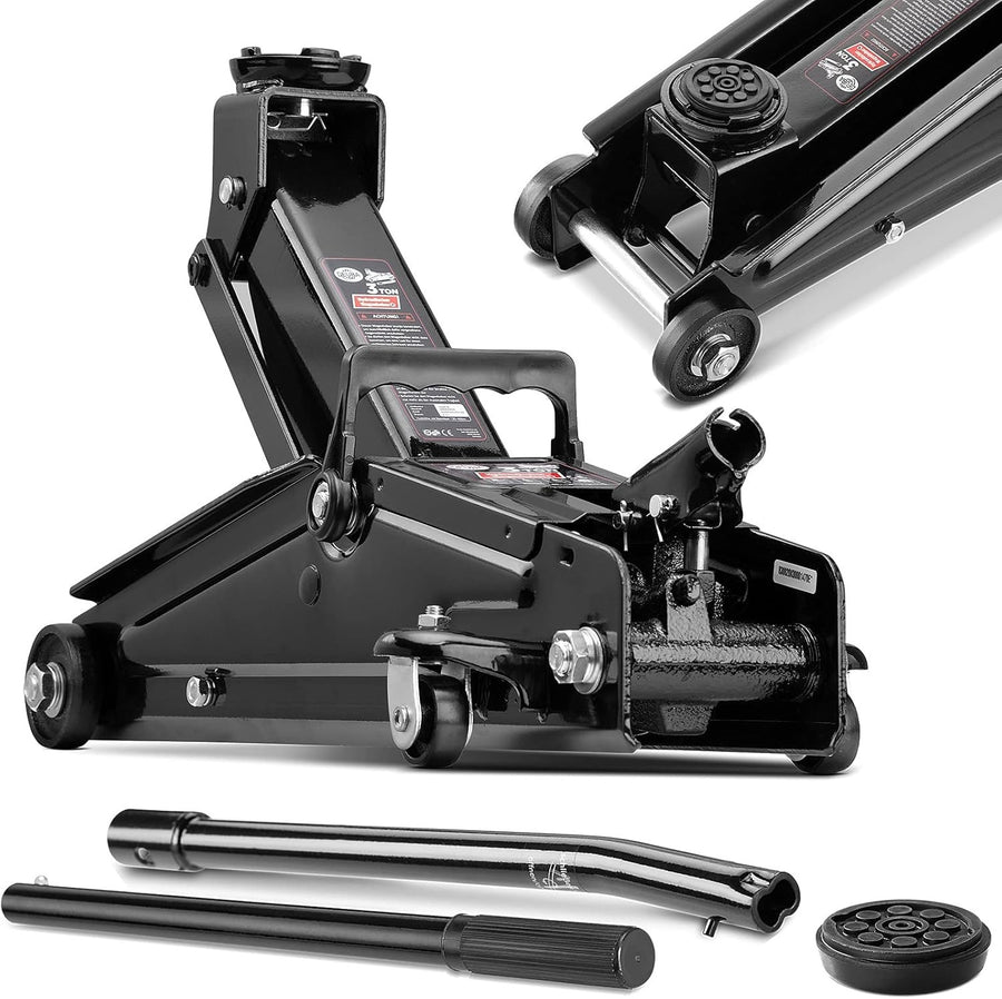 3 Ton Hydraulic Trolley Jack 135–400mm Heavy Duty Car Lift Rubber Pad Black
