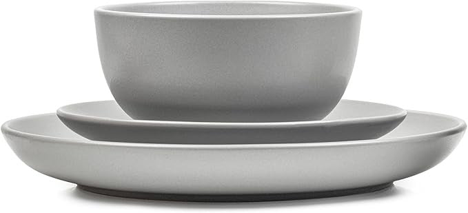 16 Piece Grey Dinnerware Set for 4 Ceramic Plates Bowls Mugs Modern