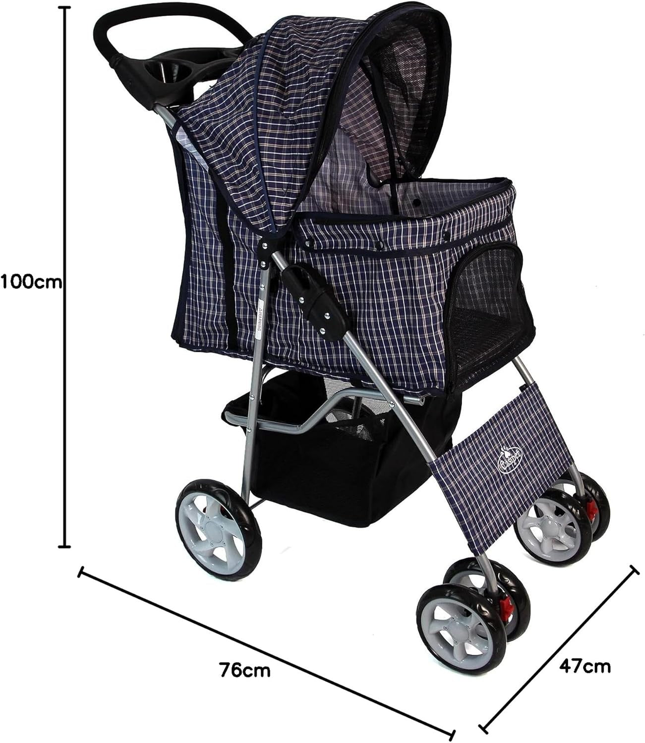 Pet Travel Stroller Dog Cat Pushchair Waterproof Foldable 4 Wheel Blue