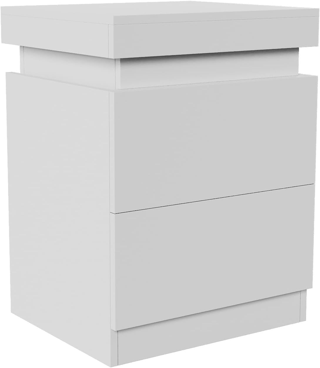 Modern LED Bedside Table with USB Charging, 2 Drawers, Sliding Top
