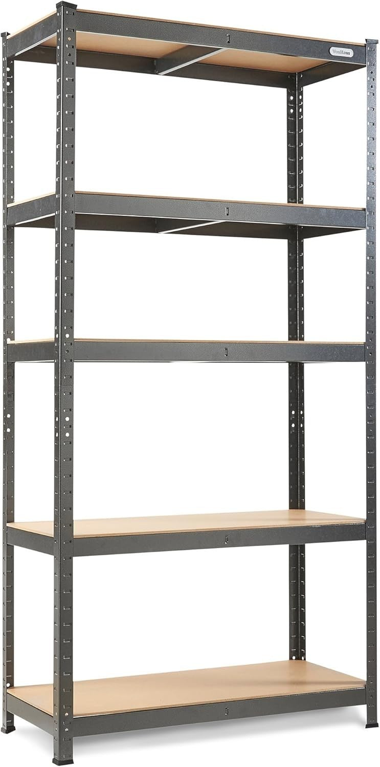 5-Tier Garage Shelving 180x90x40cm Hammered Metal MDF Heavy-Duty Boltless