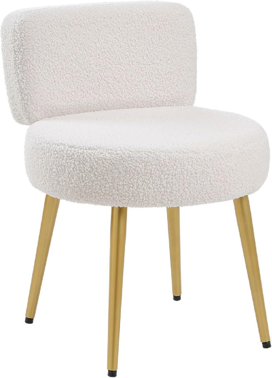 White Teddy Velvet Vanity Stool with Gold Legs – Tufted Back Dressing Chair