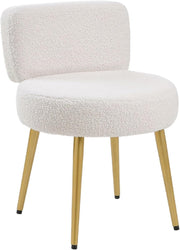 White Teddy Velvet Vanity Stool with Gold Legs – Tufted Back Dressing Chair