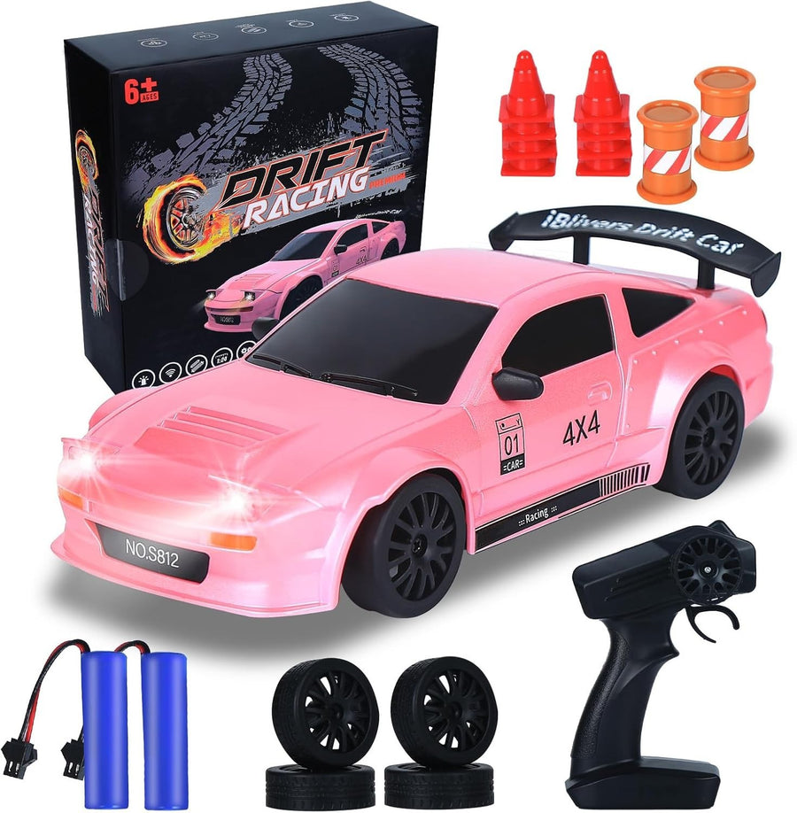 1:24 Mini 4WD RC Drift Car Pro Throttle High Speed GT Model Kids Toy Pink