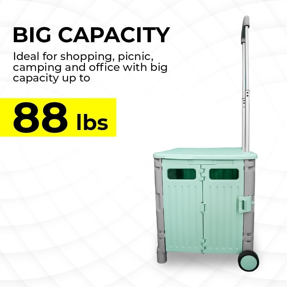 50L Foldable Shopping Trolley Cart with 2 Wheels & Telescopic Handle