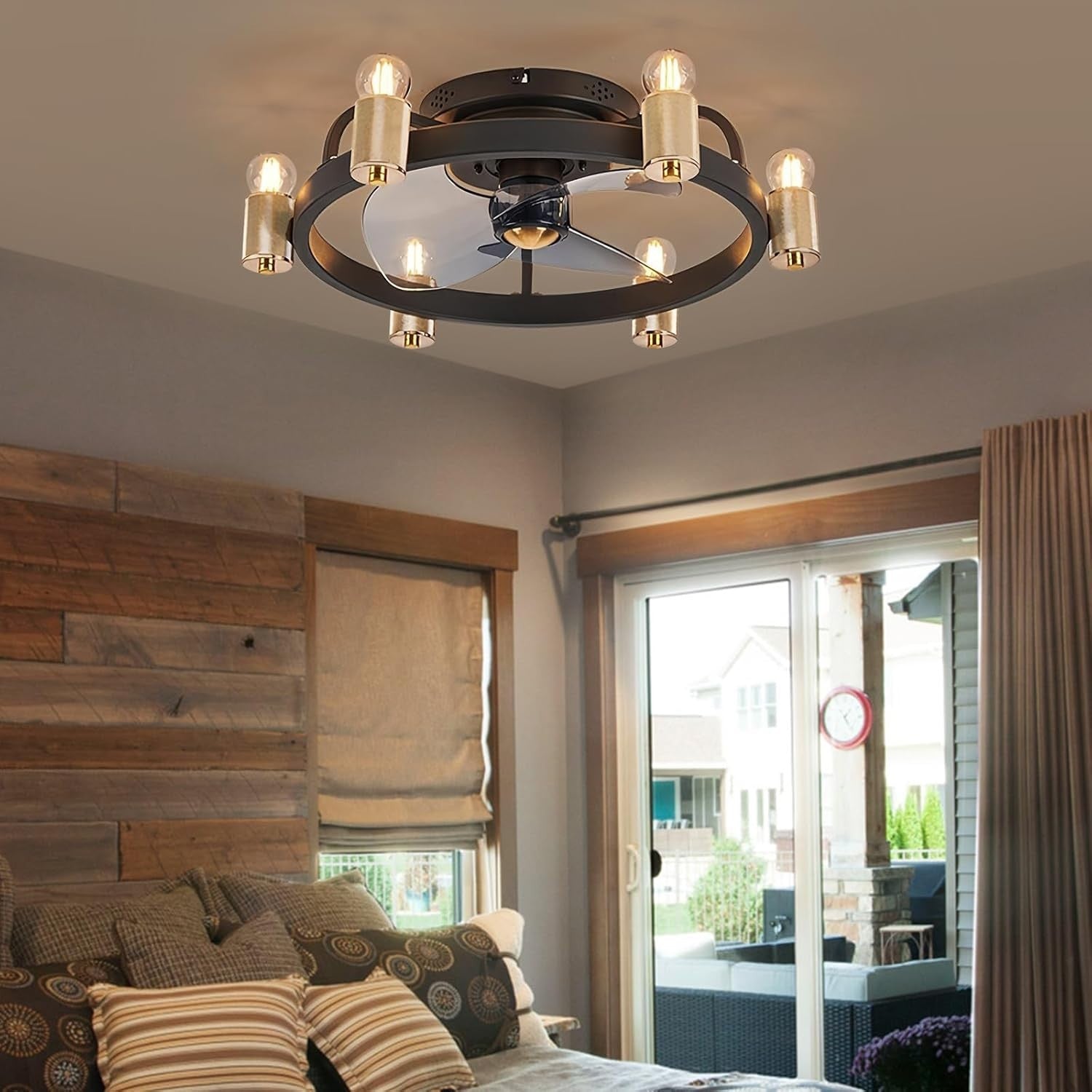ZHXINASHU Retro Ceiling Fan with Light & Remote, 3-Blade, Black, E27