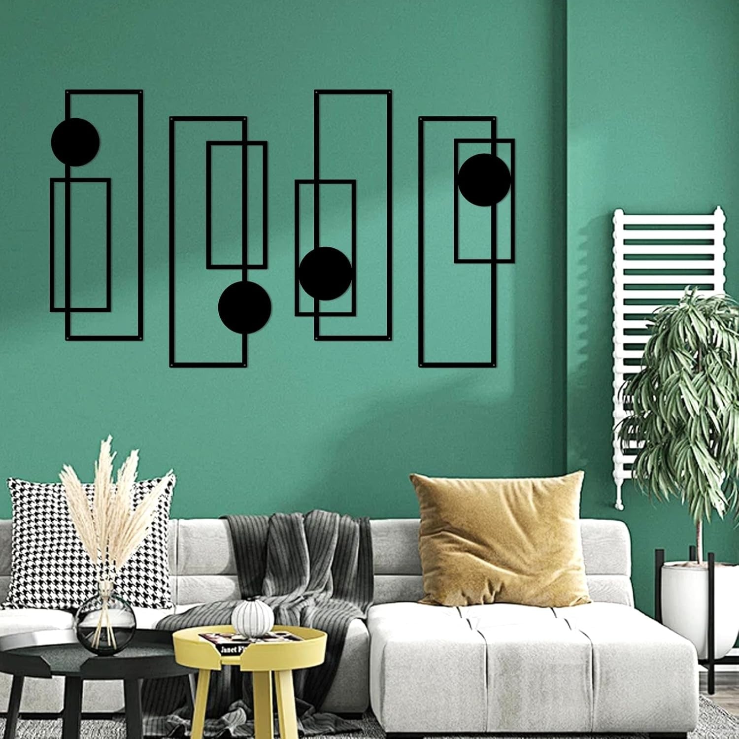 4PC Black Metal Wall Art Modern Geometric Decor Set