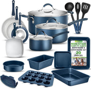 20pcs Navy Non Stick Cookware & Bakeware Set Induction Safe Pots Pans with Lids