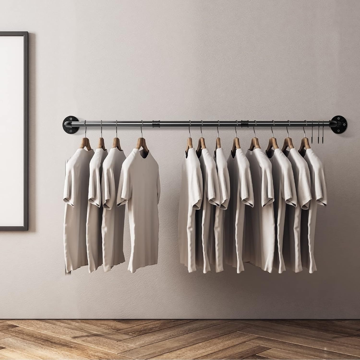 Wall Mounted Industrial Pipe Clothes Rail Heavy Duty Black 180cm
