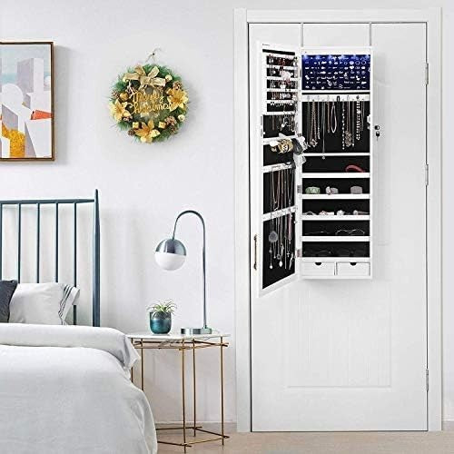 Pure White LED Wall Door Mounted Jewellery Cabinet Lockable Mirror