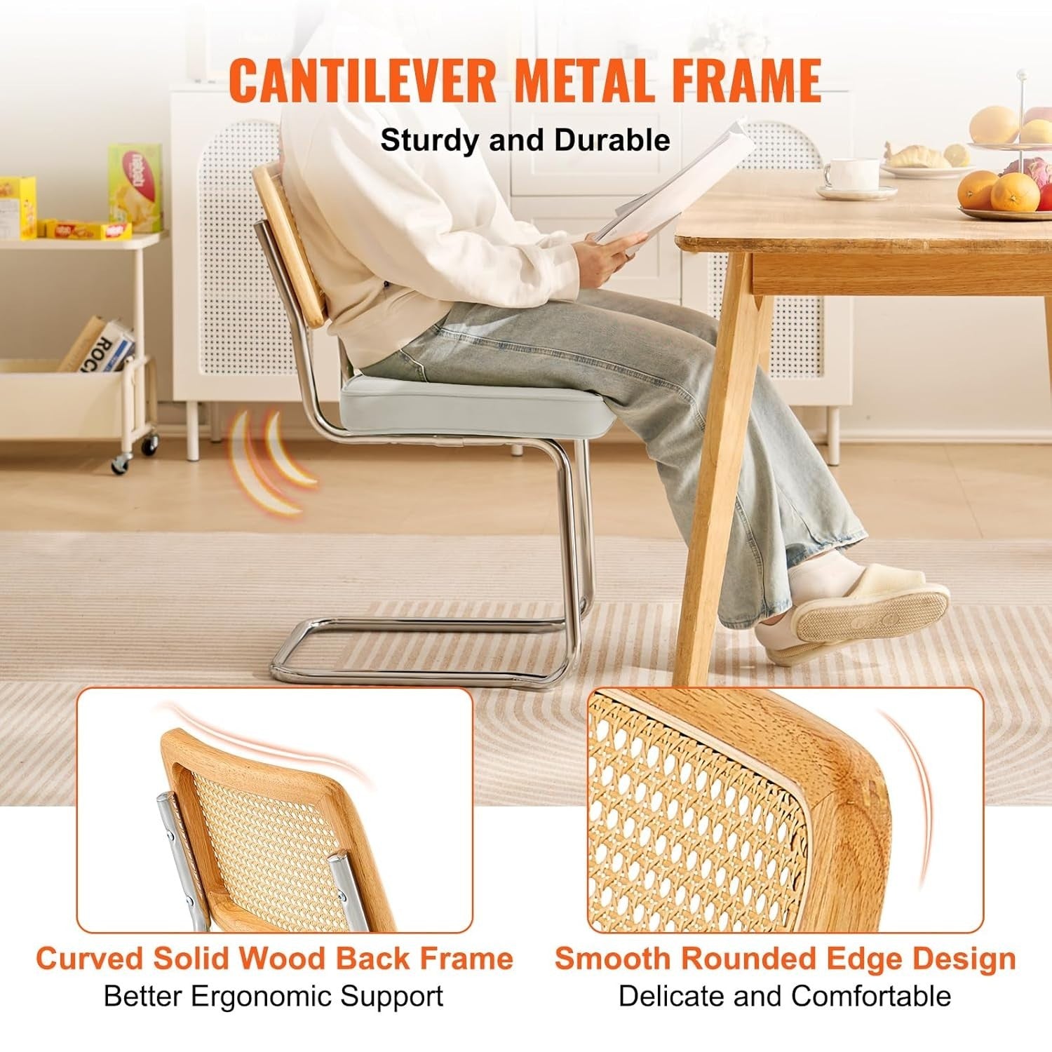 Set of 4 Rattan Dining Chairs Cushioned Modern Kitchen Seating White Upholstery