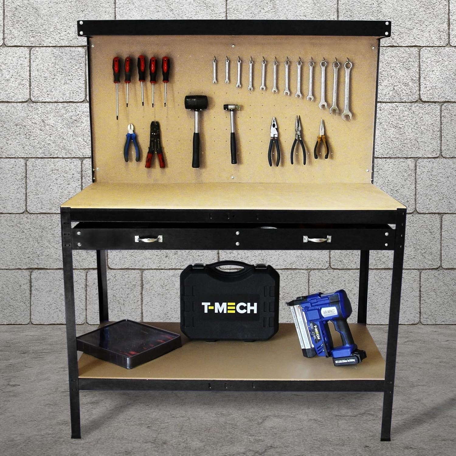 Heavy Duty Garage Workbench with Pegboard Drawer Hooks Tool Storage 120x60