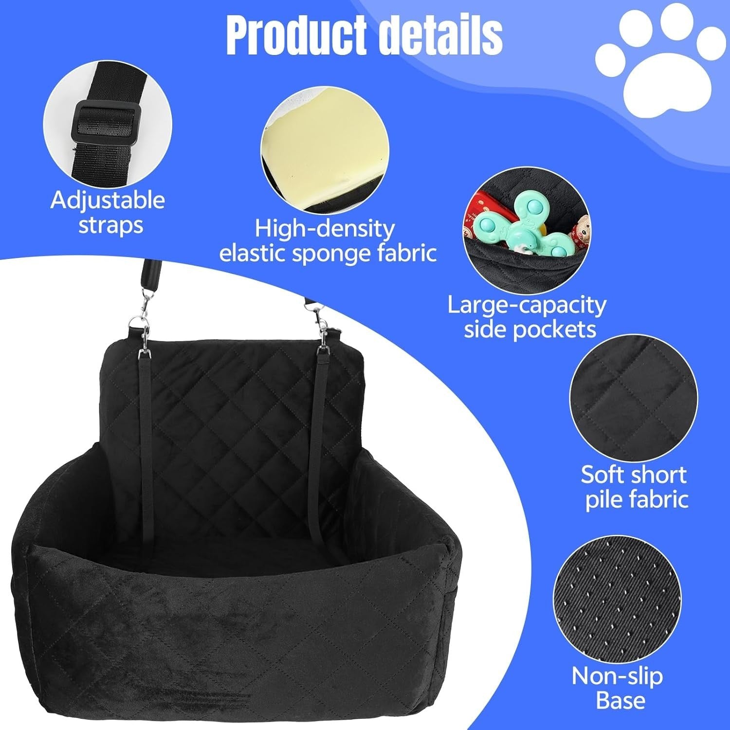 Small Dog Booster Car Seat Memory Foam Travel Bed Washable 20lb