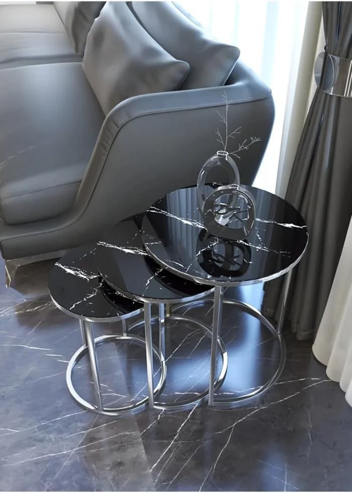 Round Glass End Table Modern Nesting Side Sofa Coffee Living Room Amalfi