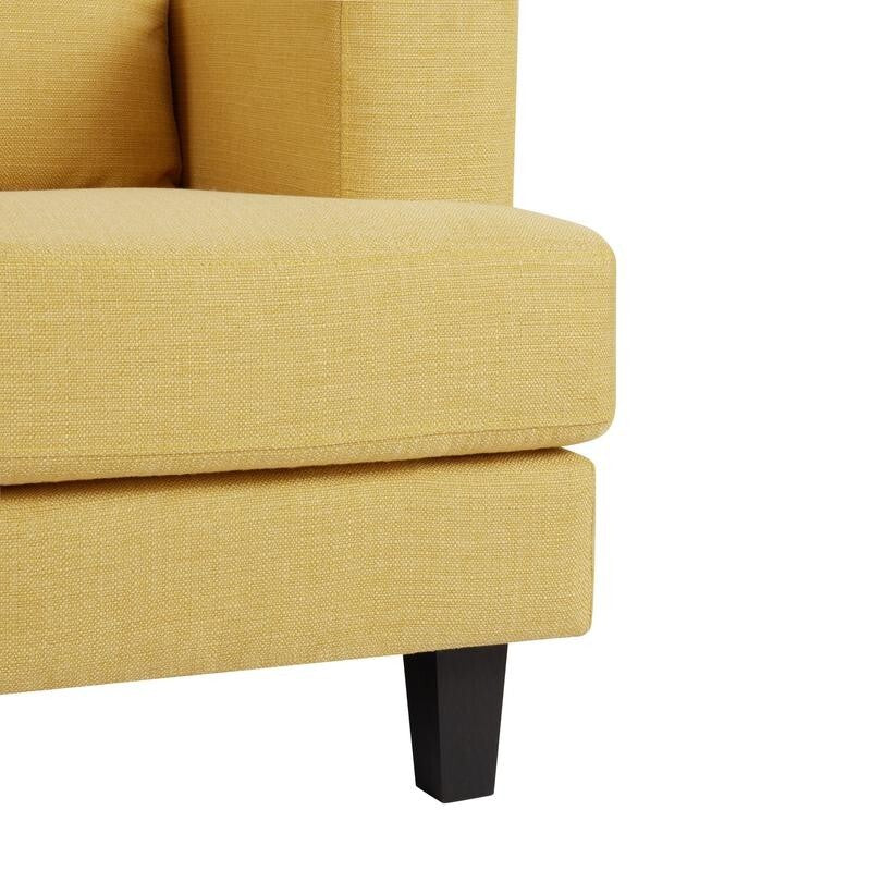 Mustard Yellow 3 Seater Sofa Linen Fabric Modern Couch with Padded Seat
