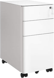 Mobile Lockable File Cabinet on Wheels with 3 Drawers & Secure Lock
